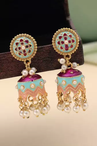Sky blue color meenakari earrings festive wear look