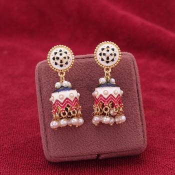 White color meenakari earrings elegant designer appeal 1