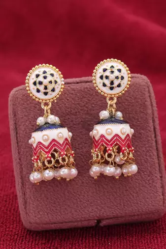 White color meenakari earrings elegant designer appeal