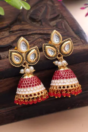Red color meenakari earrings premium handmade style