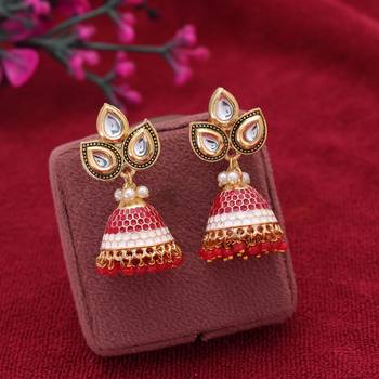 Red color meenakari earrings premium handmade style 2