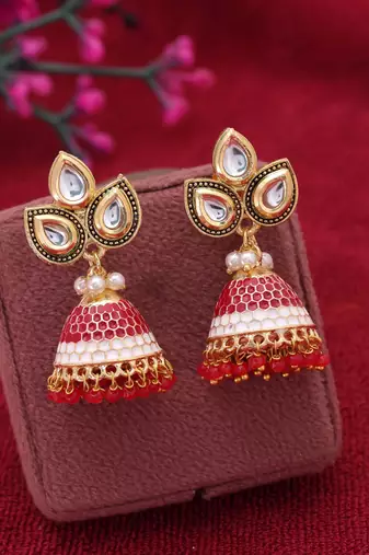 Red color meenakari earrings premium handmade style