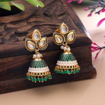 Green color meenakari earrings royal festive design 1