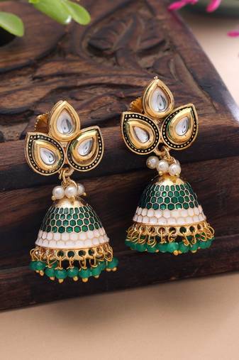 Green color meenakari earrings royal festive design