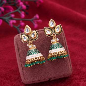 Green color meenakari earrings royal festive design 2