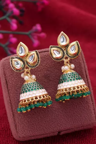 Green color meenakari earrings royal festive design