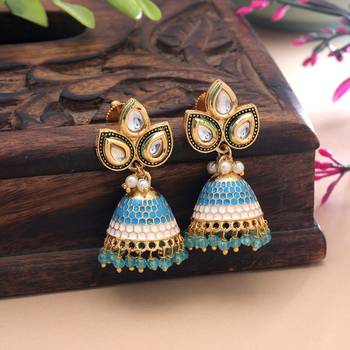 Firozi color meenakari earrings colorful ethnic look 1