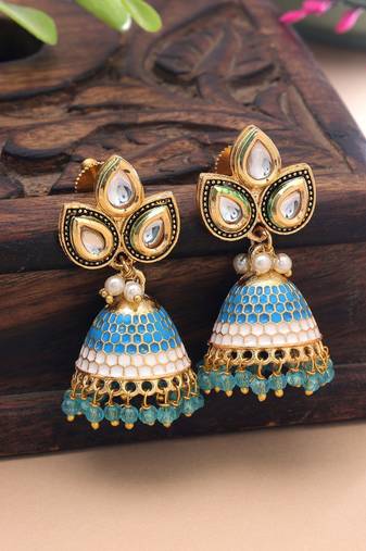 Firozi color meenakari earrings colorful ethnic look