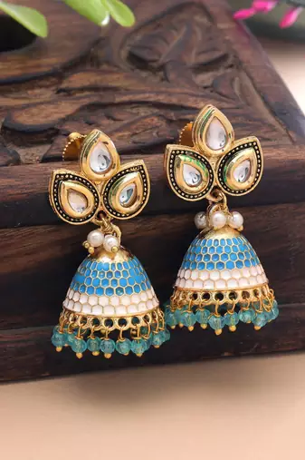 Firozi color meenakari earrings colorful ethnic look
