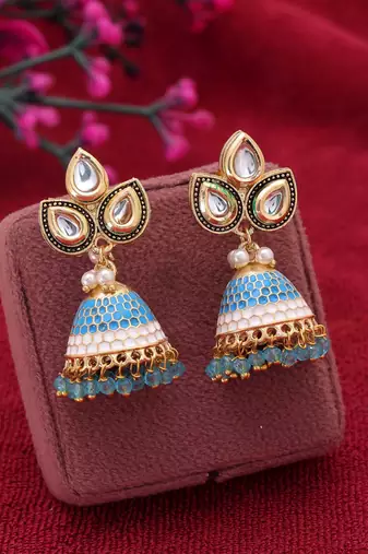 Firozi color meenakari earrings colorful ethnic look