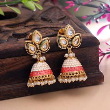 White color meenakari earrings classic traditional appeal 1