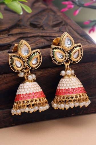 White color meenakari earrings classic traditional appeal
