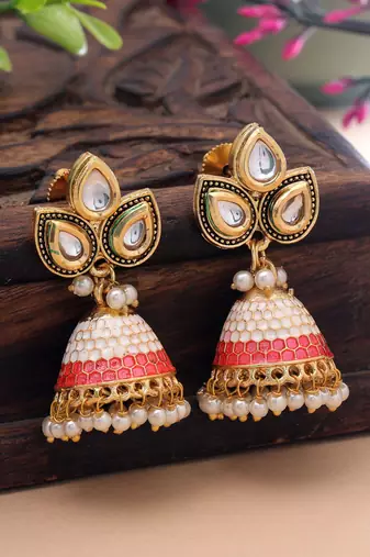 White color meenakari earrings classic traditional appeal