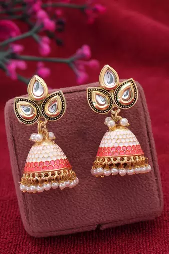 White color meenakari earrings classic traditional appeal