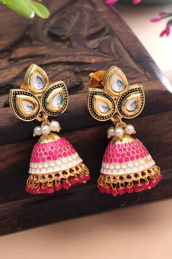Rani color meenakari earrings elegant festive finish