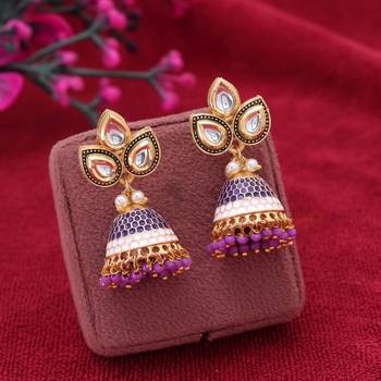Purple color meenakari earrings royal ethnic fashion 2