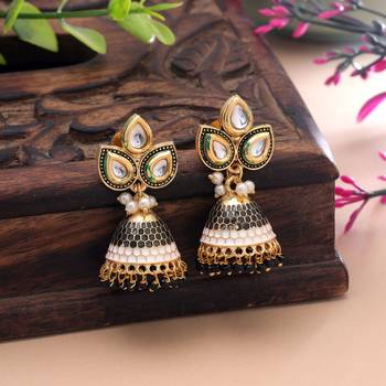 Black color meenakari earrings stylish traditional look 1