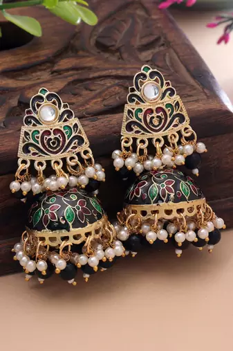Black color meenakari earrings premium handmade appeal