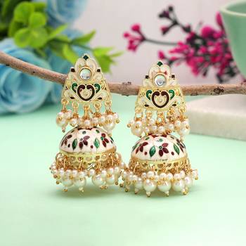White color meenakari earrings traditional jewelry finish 1