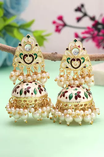 White color meenakari earrings traditional jewelry finish