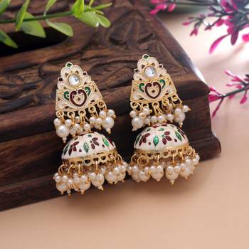 White color meenakari earrings traditional jewelry finish 2