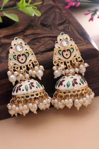 White color meenakari earrings traditional jewelry finish