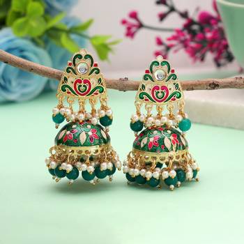 Green color meenakari earrings trendy handmade style 1