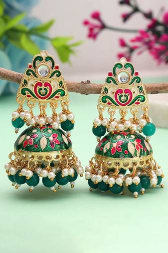 Green color meenakari earrings trendy handmade style