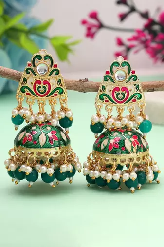 Green color meenakari earrings trendy handmade style