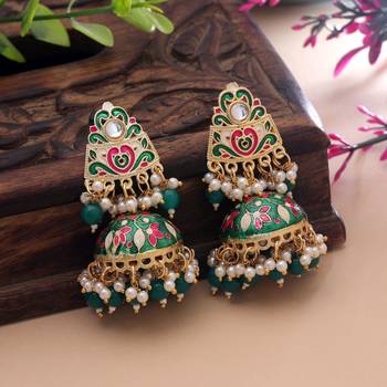 Green color meenakari earrings trendy handmade style 2