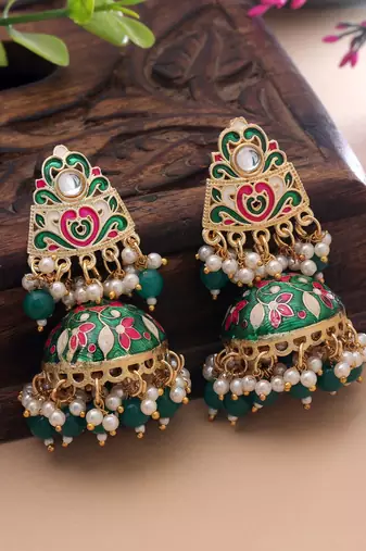 Green color meenakari earrings trendy handmade style