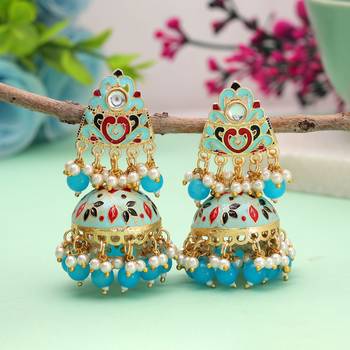 Sky blue color meenakari earrings classic festive look 1