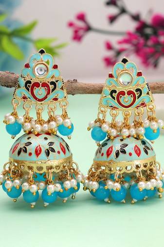 Sky blue color meenakari earrings classic festive look