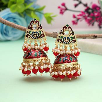 Red color meenakari earrings beautiful ethnic finish 1
