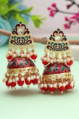 Red color meenakari earrings beautiful ethnic finish