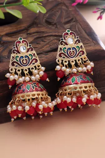Red color meenakari earrings beautiful ethnic finish