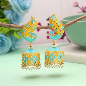 Firozi & yellow color meenakari earrings traditional 1