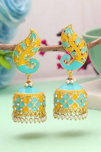 Firozi & yellow color meenakari earrings traditional