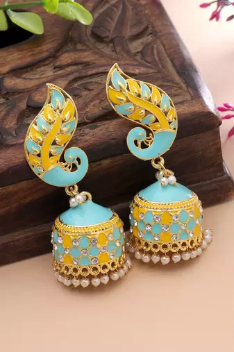 Firozi & yellow color meenakari earrings traditional