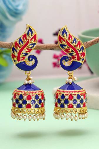 Blue & rani color meenakari earrings stylish look