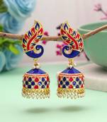 Blue & rani color meenakari earrings stylish look