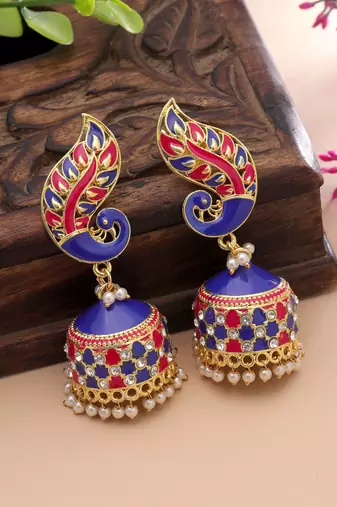 Blue & rani color meenakari earrings stylish look