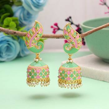 Pista green & pink color meenakari earrings designer 1
