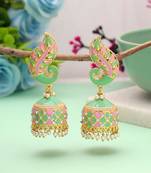 Pista green & pink color meenakari earrings designer