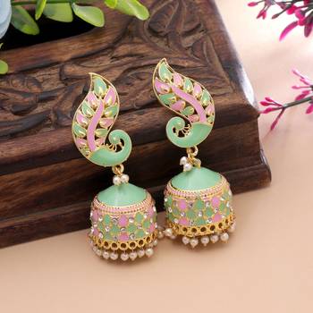 Pista green & pink color meenakari earrings designer 2