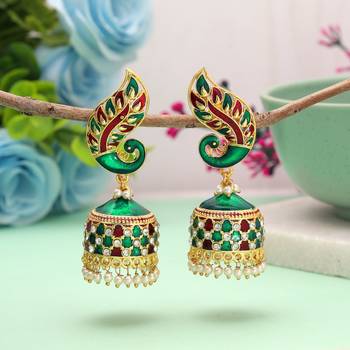 Green & maroon color meenakari earrings festive style 1