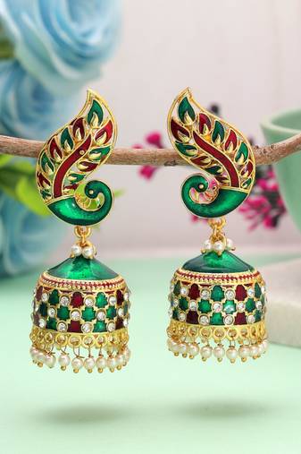 Green & maroon color meenakari earrings festive style