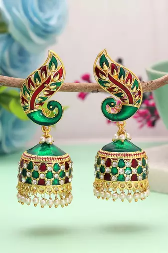 Green & maroon color meenakari earrings festive style