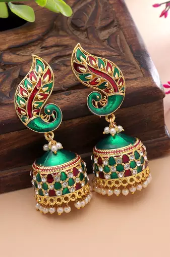 Green & maroon color meenakari earrings festive style