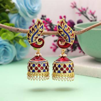 Red & blue color meenakari earrings traditional design 1